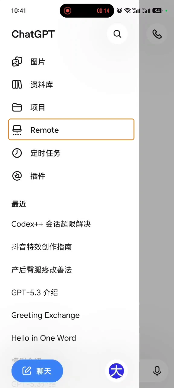 手机端菜单中的 Remote